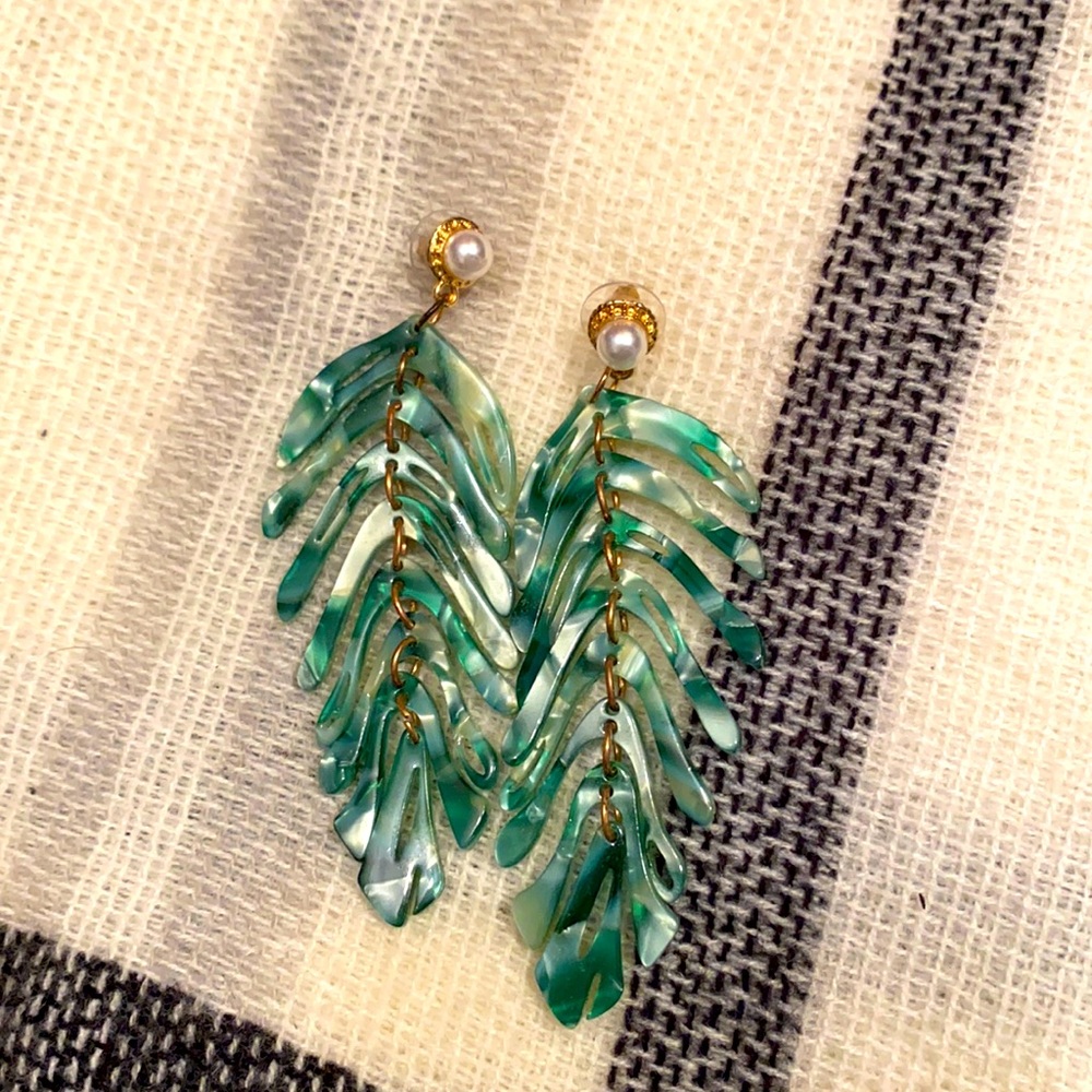 Green palm leaf earrings